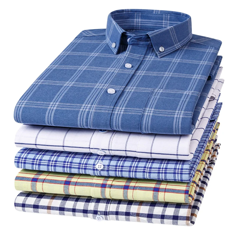 100% Pure Cotton Oxford Men Striped Plaid Shirts Male Business Casual High Quality Long sleeve Shirt for Men Button Shirt S-7XL