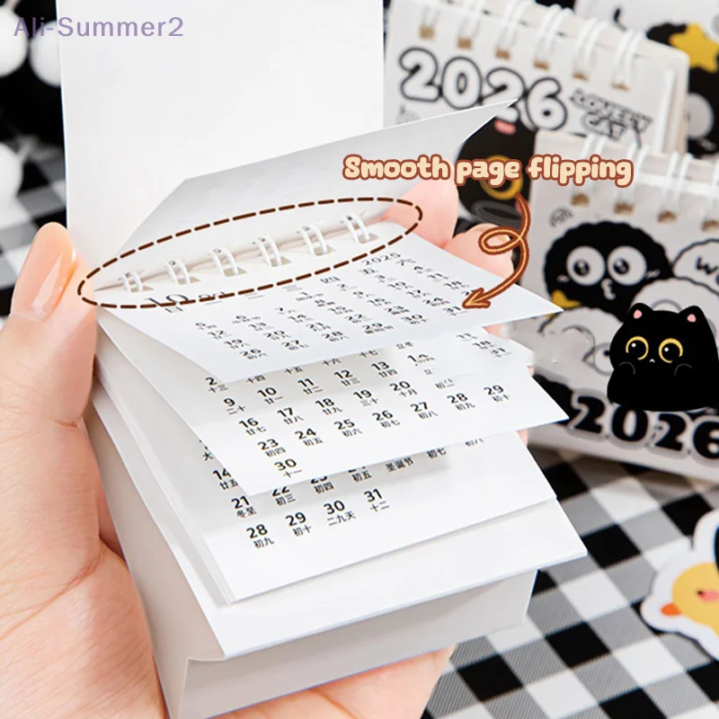 {Summer2} Calendário compacto 2026 de 2 unidades com estampa de gato, ideal para escritório e escola, acessório perfeito para sua mesa