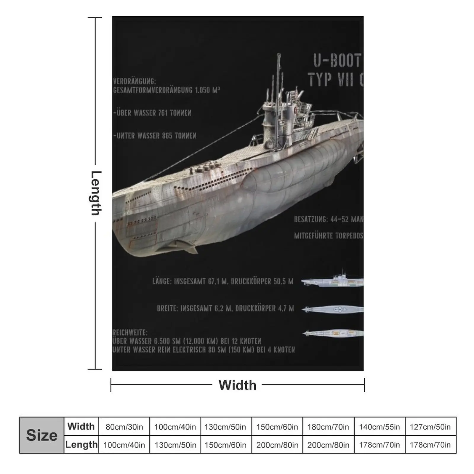 German U-Boat Type VII C Kriegsmarine WW2 in German Throw Blanket Plaid on the sofa Hairys Blankets