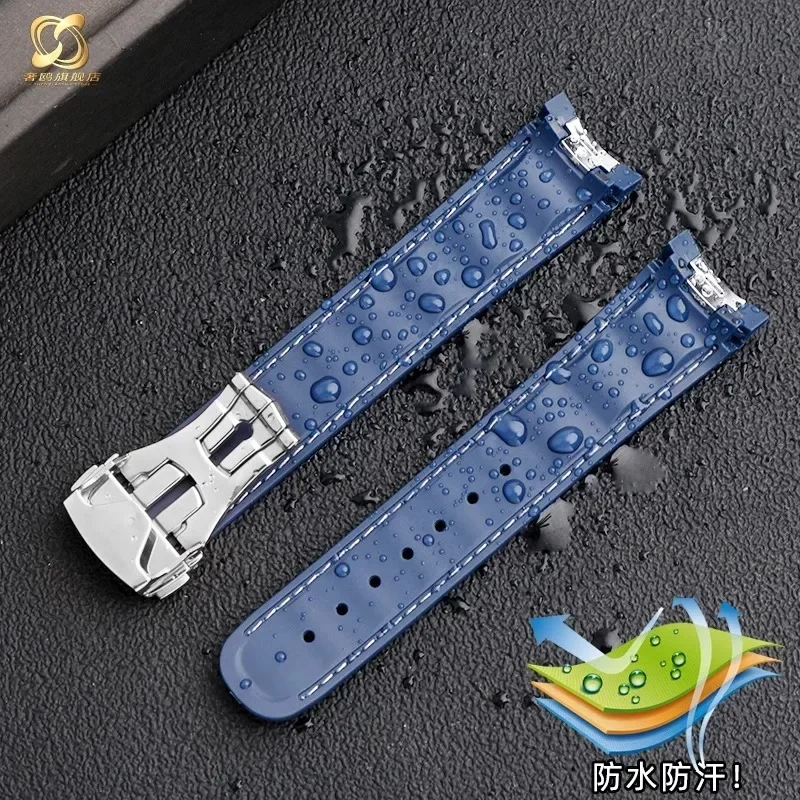 Rubber Silicone Watch Strap For Omega Seamaster 300 AT150 Aqua Terra Ultra Light 8900 Steel Buckle Blue Watchband Bracelets 20mm