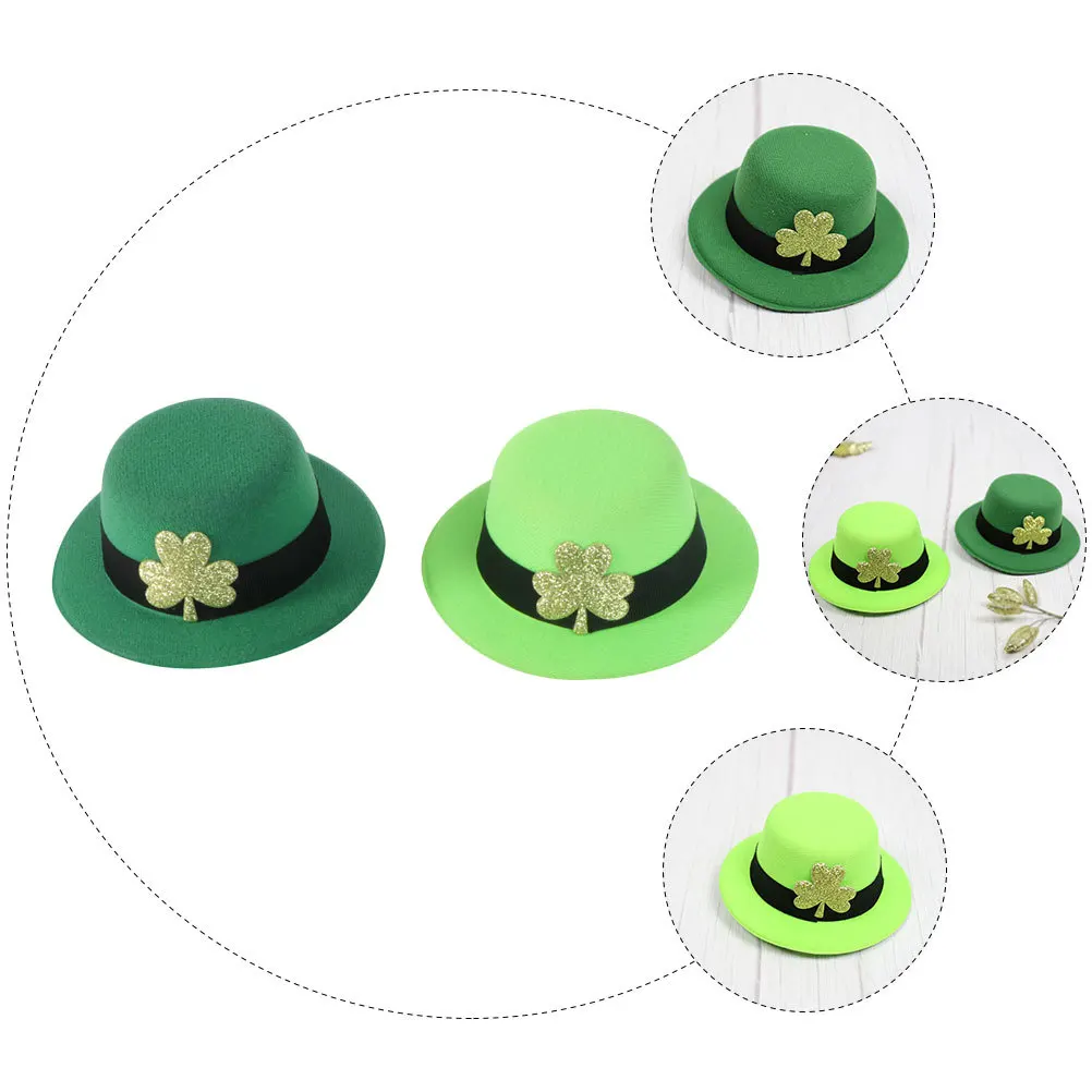 

2Pcs Mini Bowler Hat Hair Clips Shamrock Theme St Patrick's Day Decoration Festive Party Accessory Wearable Pin