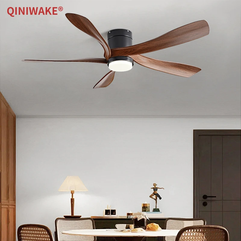 QINIWAKE 55 Inch 5‑Blade ABS DC Inverter Ceiling Fan LED Light Remote Control for Home Bedroom Coffee Shop Indoor Decoration