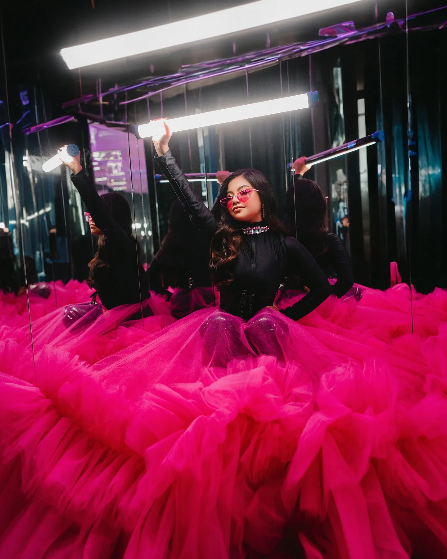 Neon Green See Thru A-line Long Tulle Skirts With Ruffles Trimmed Bottom Amazing Fuchsia Long Tutu Tulle Maxi Skirt