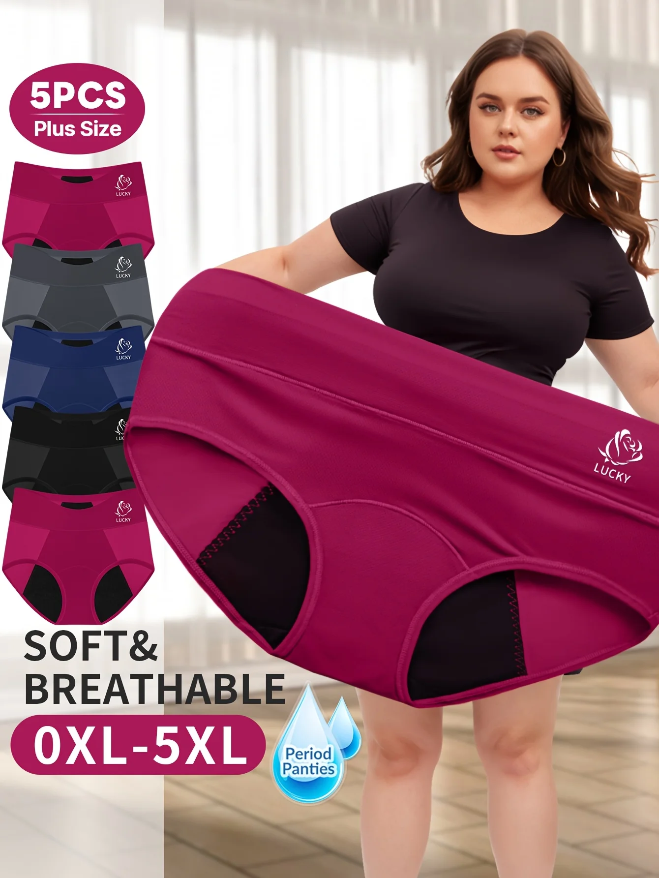 5-Pack of Large Size Underwear, Fat Underwear, Women's Menstrual Underwear, Briefs, Menstrual Period Leak-Proof, Breathable Mesh