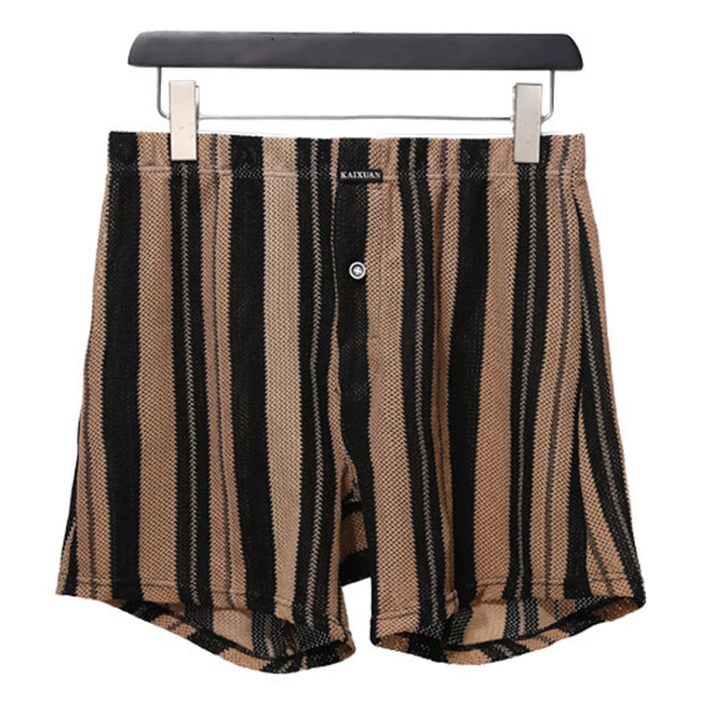 Men Mesh Breathable Boxer Color Block Loose Soft Underwear Sleepwear Home Shorts Male Sleep Underpants Homewear