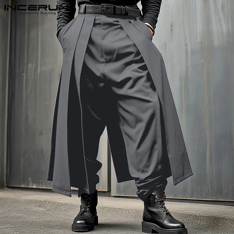 INCERUN 2024 Korean Style New Men\'s Trousers Pleated Layered Design Pantalons Casual Fashionable Loose Wide Leg Long Pants S-5XL