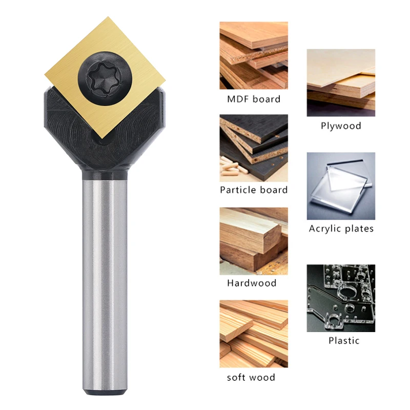 XCAN Milling Cutter 90 Degrees V Groove Bit with Carbide Insert Wood Router Bit for Woodworking Engraving Carving 1/4 Shank