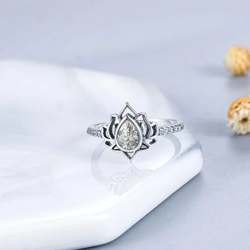 Women's 925 Thai Silver Adjustable Lotus Flower Ring