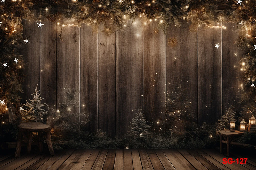 Buon natale inverno natale foresta fiocco di neve regalo albero di natale Retro tavola di legno festa per bambini Baby Shower photochask Studio