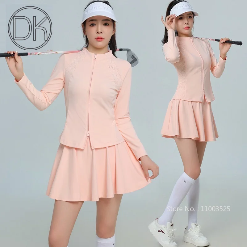 

DK Golf Женская куртка-кардиган Ветрозащитный спортивный топ Рубашка на молнии с длинными рукавами Женская плиссированная юбка для гольфа Теннисные шорты с высокой талией