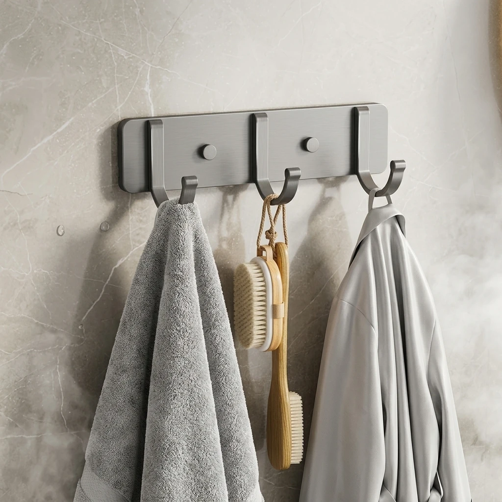 Aluminum Alloy Self Adhesive Hooks Sticky Wall Door Hook Robe Tea Towel Rustproof Towel Rack Clothes Coat Hanger Bath Rack