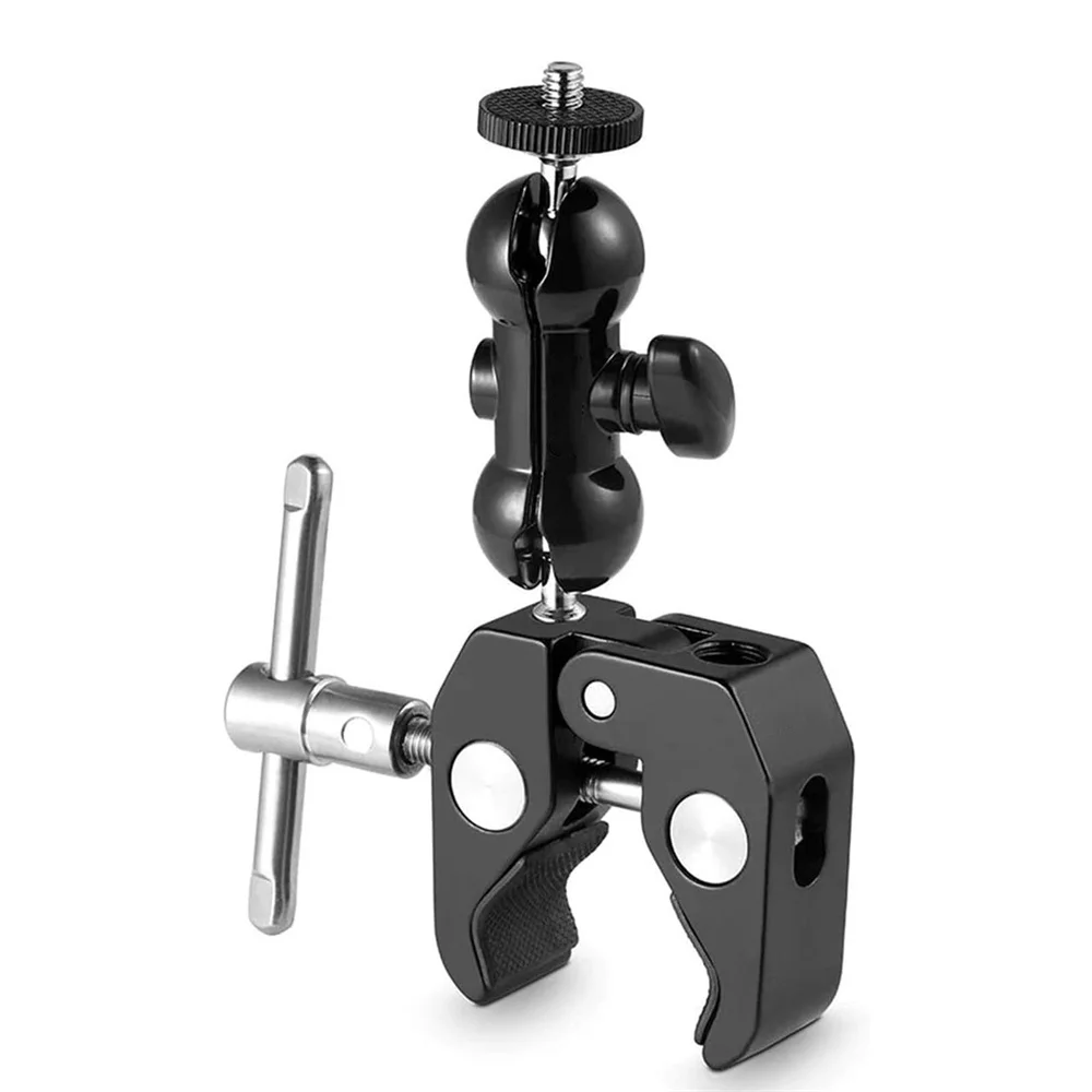 

Multi-Function Metal Super Clamp Mount with 360 Ball Head Magic Arm Clamp w 1/4" 3/8" Hole for DSLR Camera Monitor LED Light Mic