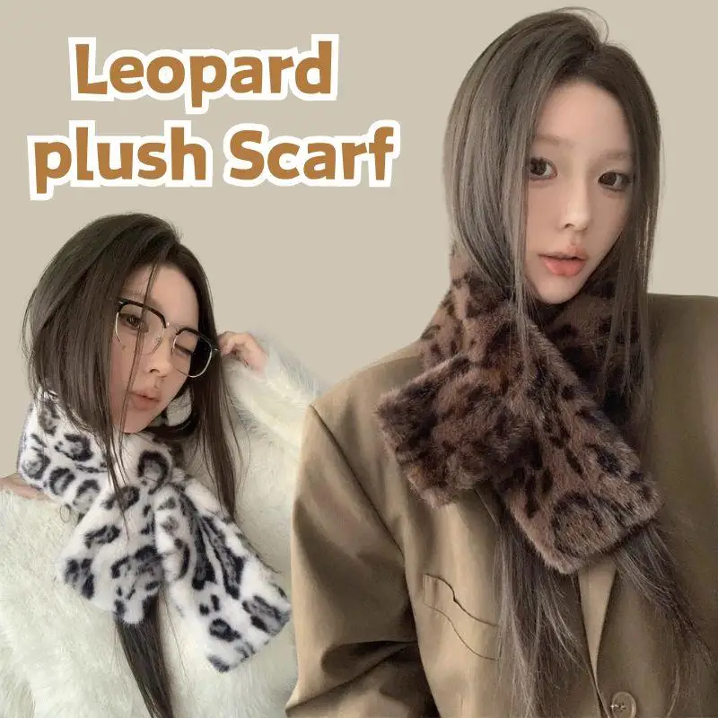 

Женский зимний леопардовый шарф, теплый утолщенный шарф с перекрестным воротником, морозостойкие шарфы из искусственного кроличьего меха, модные мягкие пушистые теплые шарфы для шеи