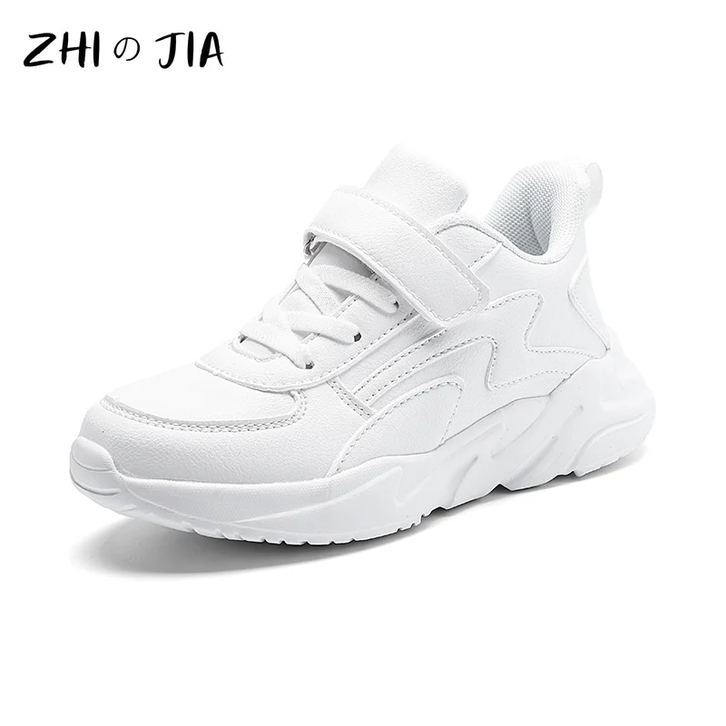 Spring and Autumn Little White Shoes Teenagers Leather Sneaker Boys Outdoor Lightweight Running Footwear 28-39