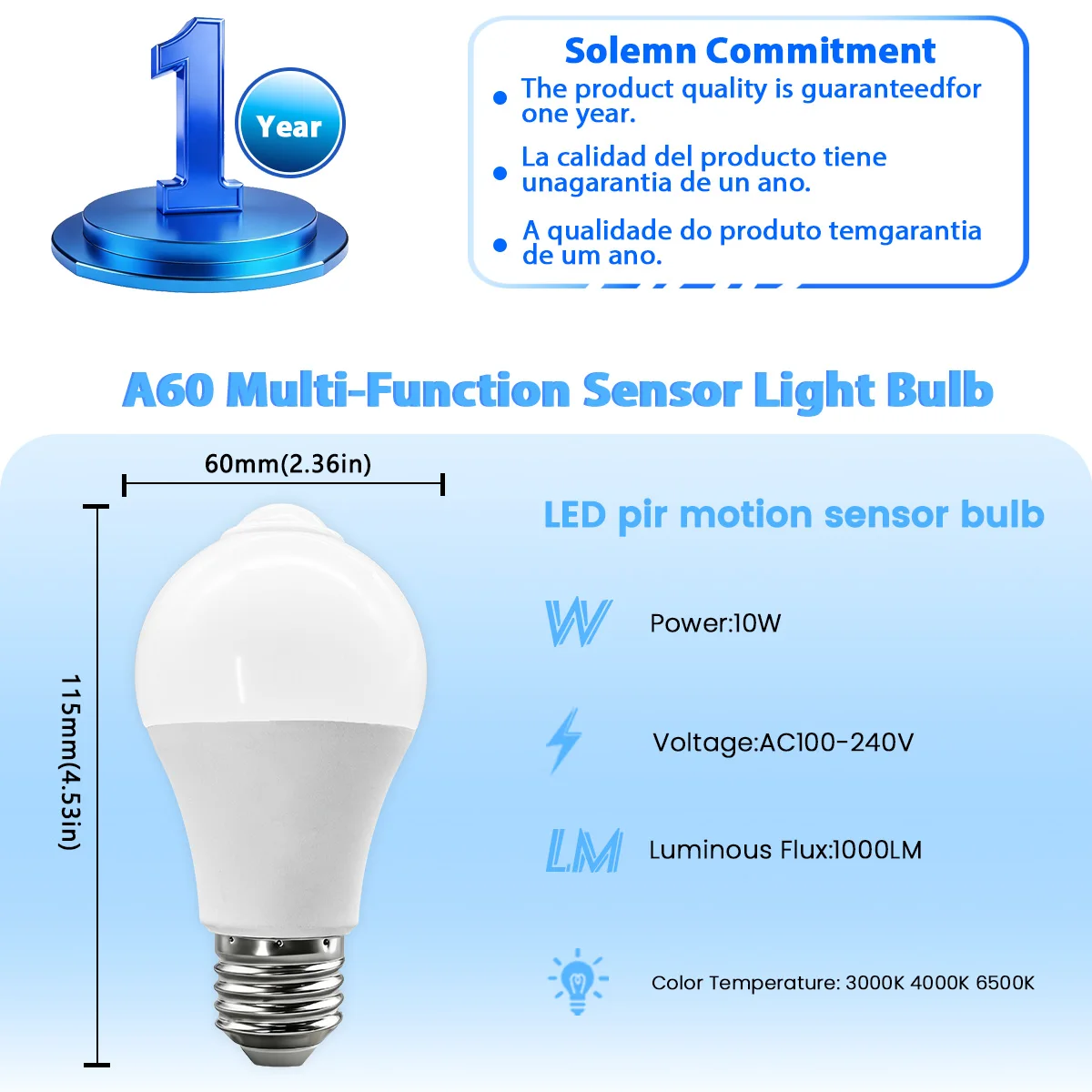 E27 LED Bulb LED Lamp PIR Motion Sensor Bulb 10W AC100-240V PIR Sensor Light Auto ON OFF Night Light For Parking Lighting