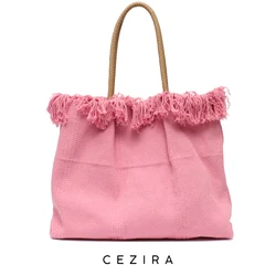 CR Big Canvas Totes Girl Summer Beach Holiday Travel Large Double Over spalla Macrame Top chiusura a scatto borsa per donna Casual