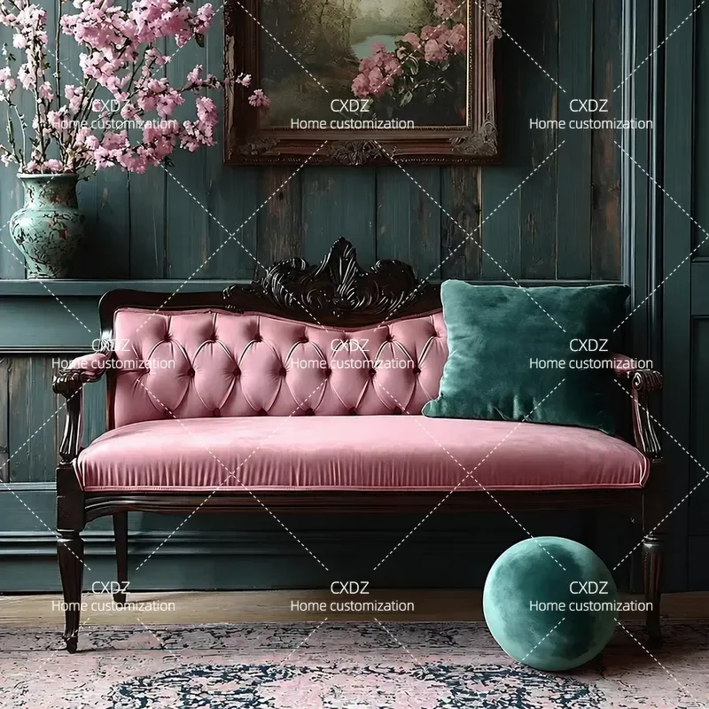 American Double Sofa Chair European Retro Leisure Chair French Pastoral Study Chair Hotel Clubhouse Negotiation Reception