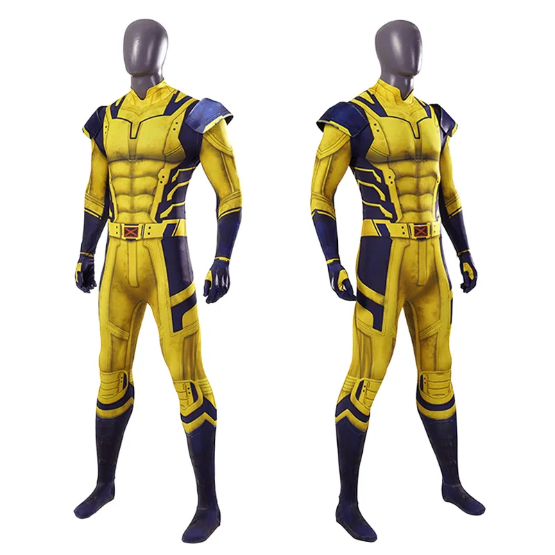 Disfraz de Cosplay de Lobezno para Hombre, mono Zentai con estampado 3D de película, conjunto de armadura de hombro, mono de superhéroe para fiesta de Halloween