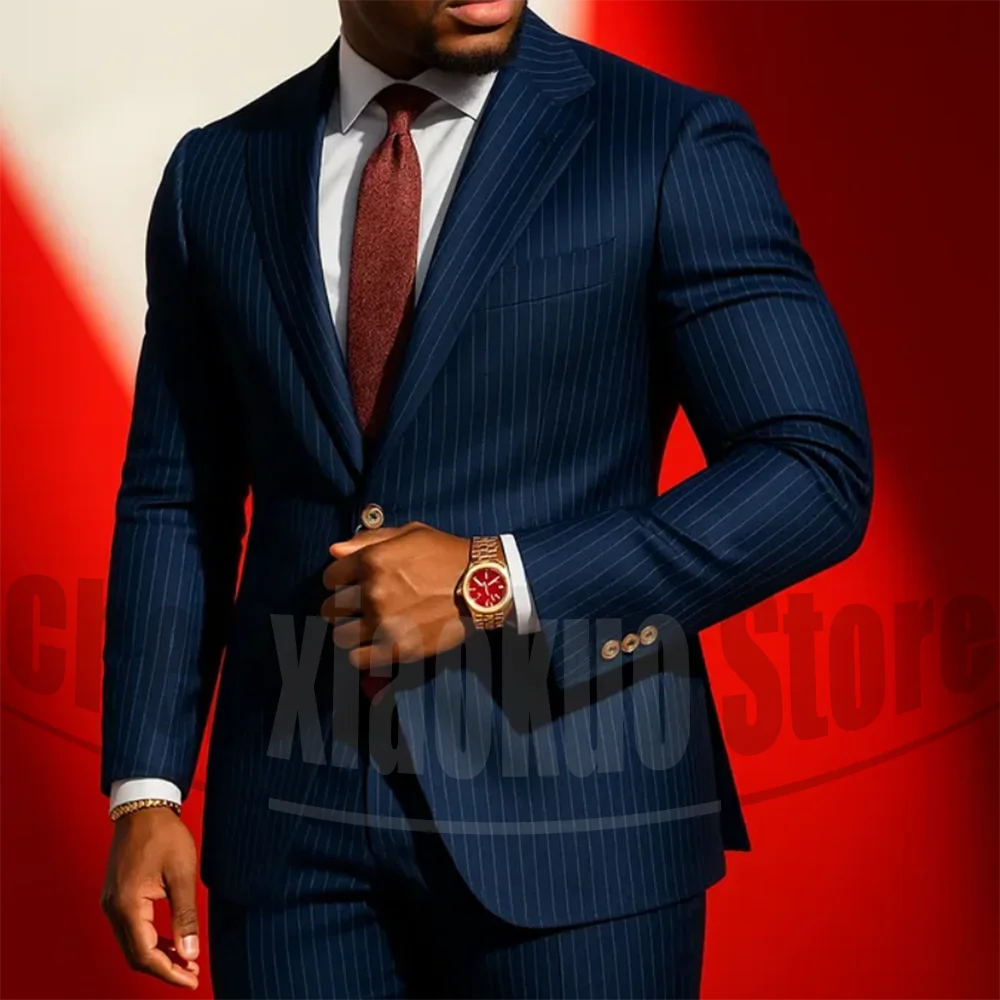 

Men's Pinstripe Suit Set Fashion Business Casual Office Outfit Formal Notch Lapel Single Breasted Slim Male Suit 2 Piece