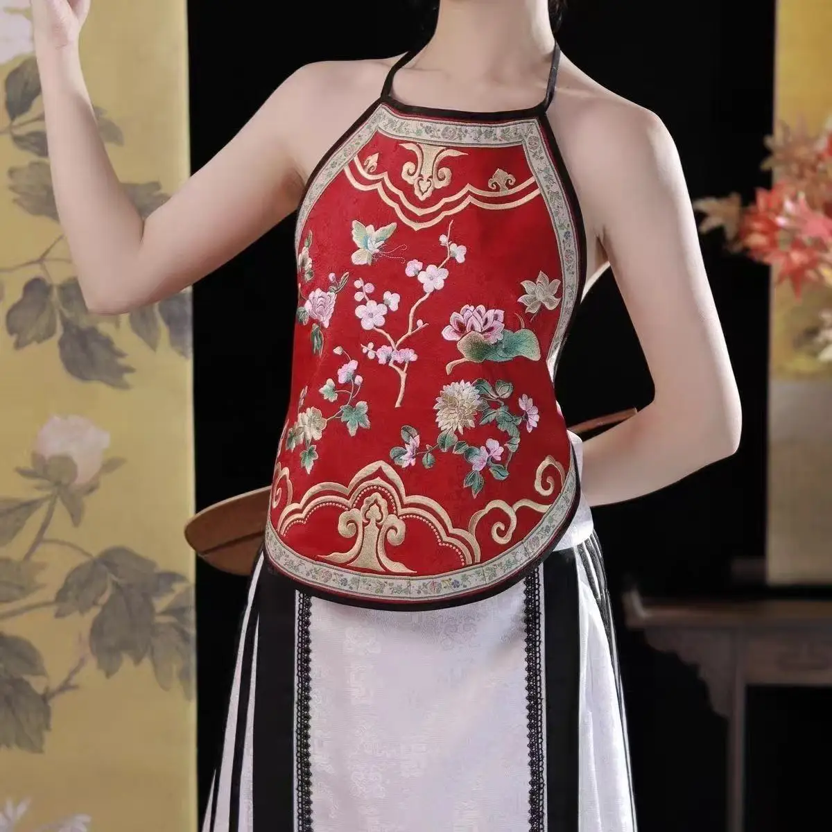 

Vintage Sexy Hanfu Pajamas Traditional Chinese Floral Printing Tops Couples Sleeveless Backless Sling Underwear Women Xmas Gifts