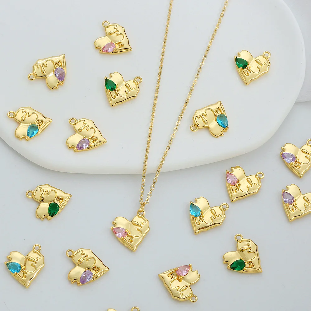 

10Pcs/lot Gold Color Rhinestone Lava Hearts Charms For Earrings Necklaces DIY Love Charms Jewelry Making Accessories