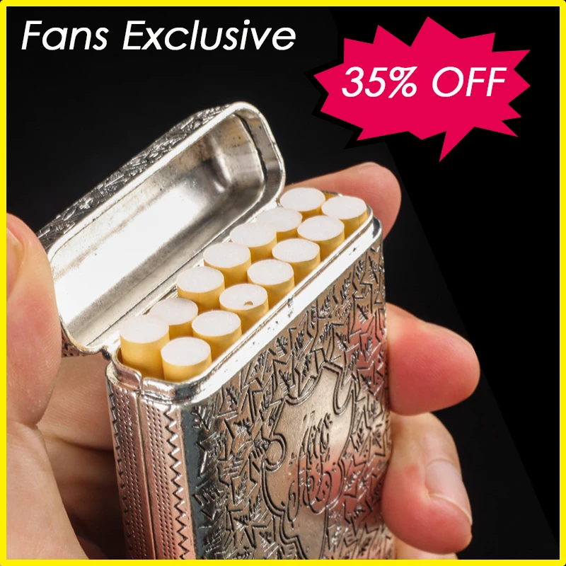 Retro Metal Hand-carved Cigarette Case for 14 Man Cigarettes Smoke Box Cigarette Flick Case Holder Smoking Tools 5 Color Gifts