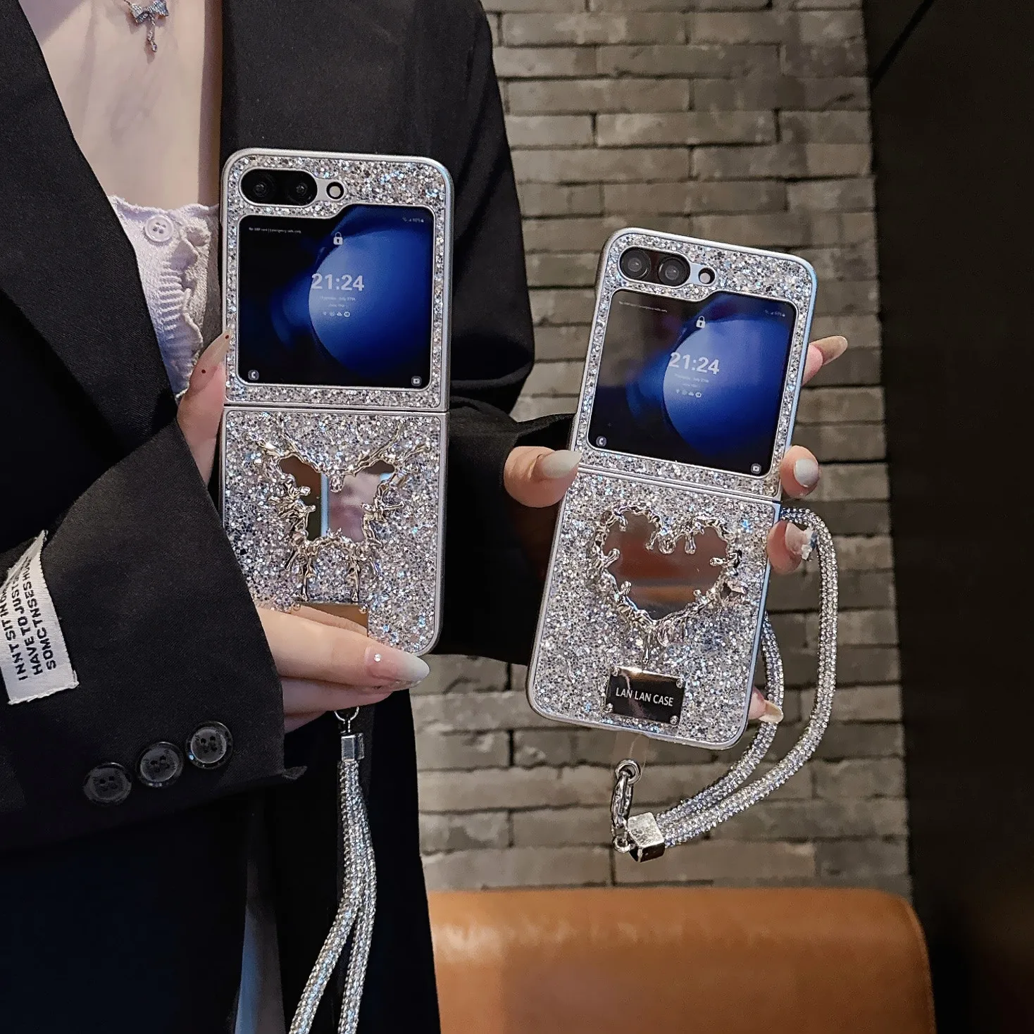 

Butterfly Heart Mini Mirror Phone Case for Samsung Galaxy Z Flip 7 6 5 4 Back Cover for ZFlip5 ZFlip6 ZFlip7 Case Shell
