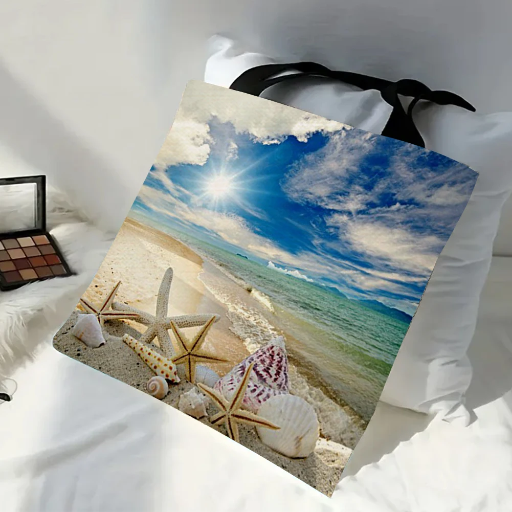 

4pcs Scenery Linen Tote Bag Handbag Large Capacity Women Shopping Shoulder Bags