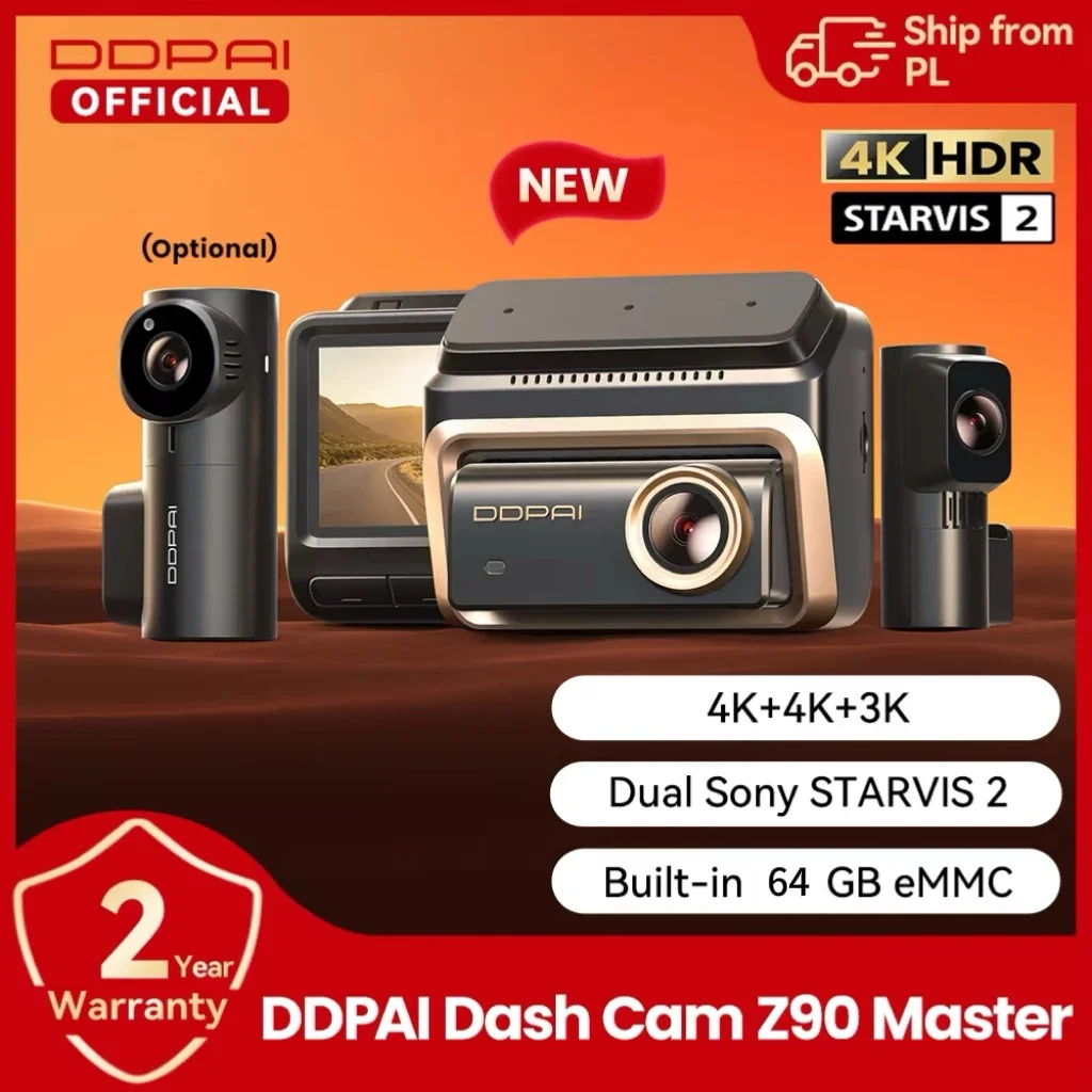 Nuova DDPAI Z90Master Dash Cam Dual HDR 4K+4K con Sony STARVIS 2 IMX678, Telecamera Anteriore e Posteriore per Auto, 64G eMMC, ADAS, Monitoraggio Parcheggio, WiFi 5GHz