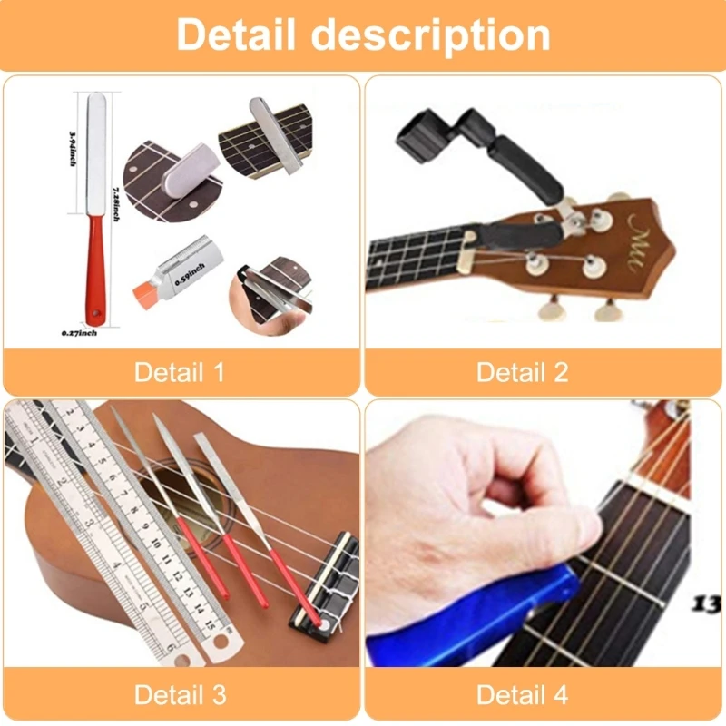 25Pcs Guitar Repairing Maintenance Tool Kits with Ruler Gauge Measuring Tool Wrench Files Fingerboard Guard Guitar Part