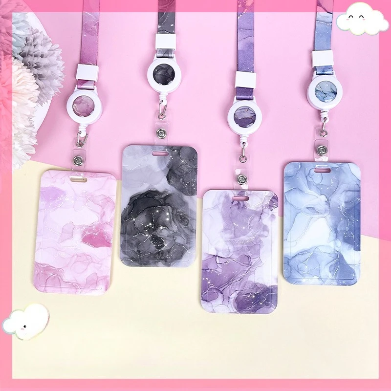 Marbled Work Card Cover Case Working Permit Case Badge Holder for Staff Workers ID Name Business Card Protector Badge Sleeve