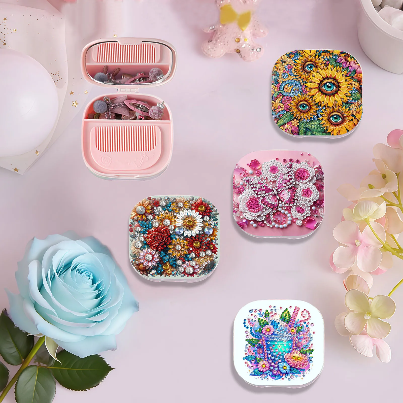 

1-piece diamond painting set DIY with special-shaped crystal diamond Mosaic art portable jewelry box with mirror comb