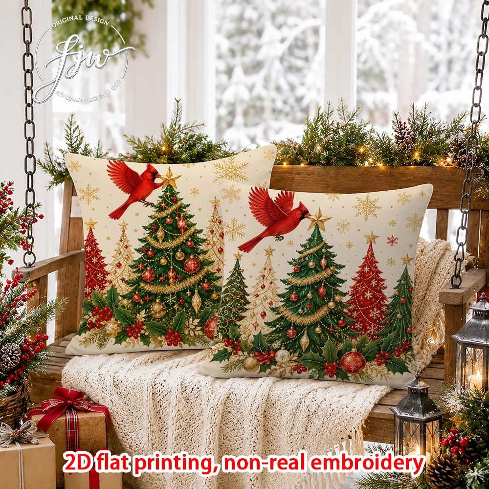 2D FLAT-2PCS Christmas Throw Pillow Covers Winter Holiday Decor Sofa bedroom porch New Year decoration only pillowcase
