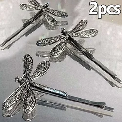 1/2pcs Elegant Dragonfly Hairpin Barrettes Retro Exquisite Silver Cartoon Insect Hair Clip Bobby Pin Grip Headwear Accessories