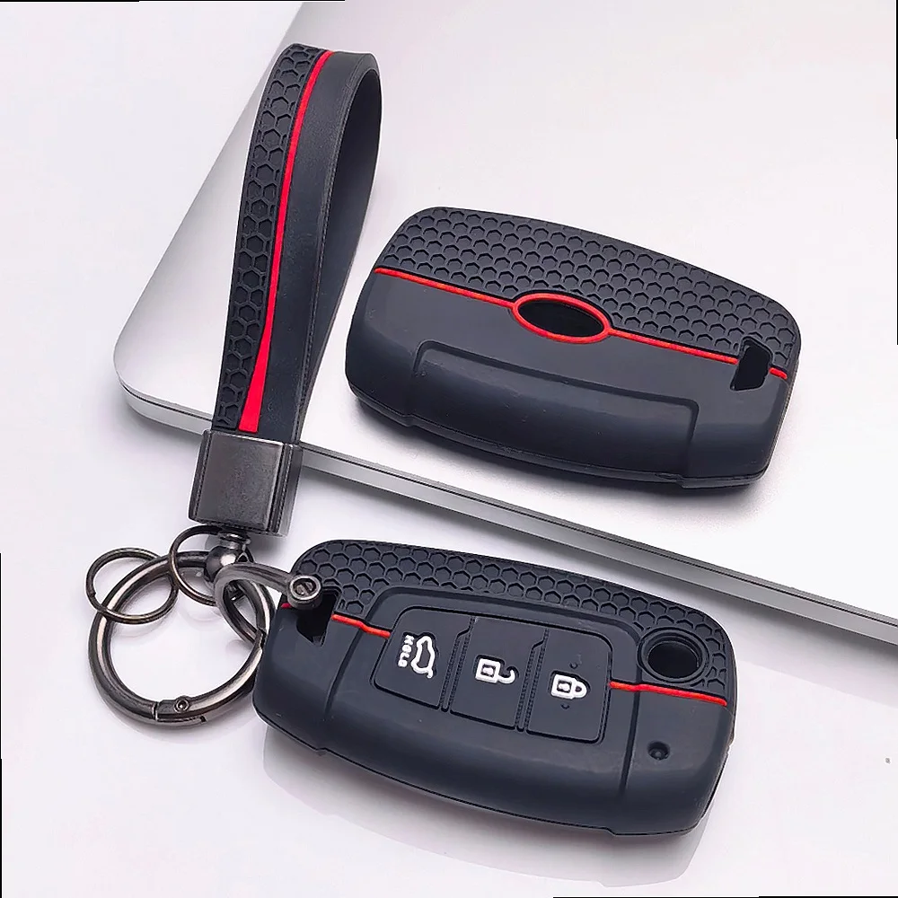 Silicone Flip Key Fob Cover with keychain Compatible, Fits Hyundai Rio Sportage Sorento Elantra Tucson Forte Soul Optima Sonata