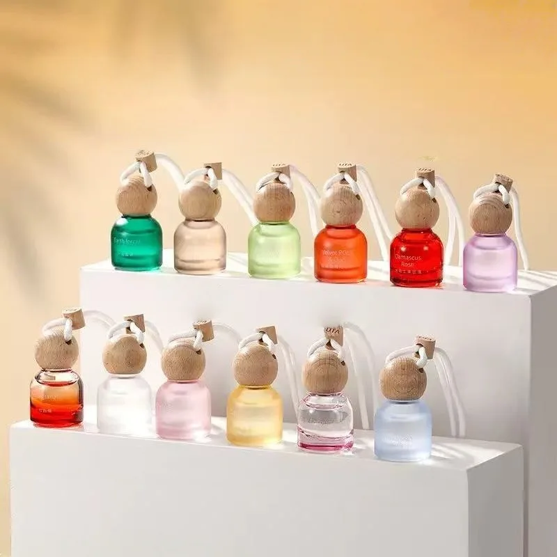 1PCS 10ml Frosted Glass Car Perfume Bottle Hanging Car Air Freshener Diffuser Bottles for Essential Oil Fragrance Aromatherapy