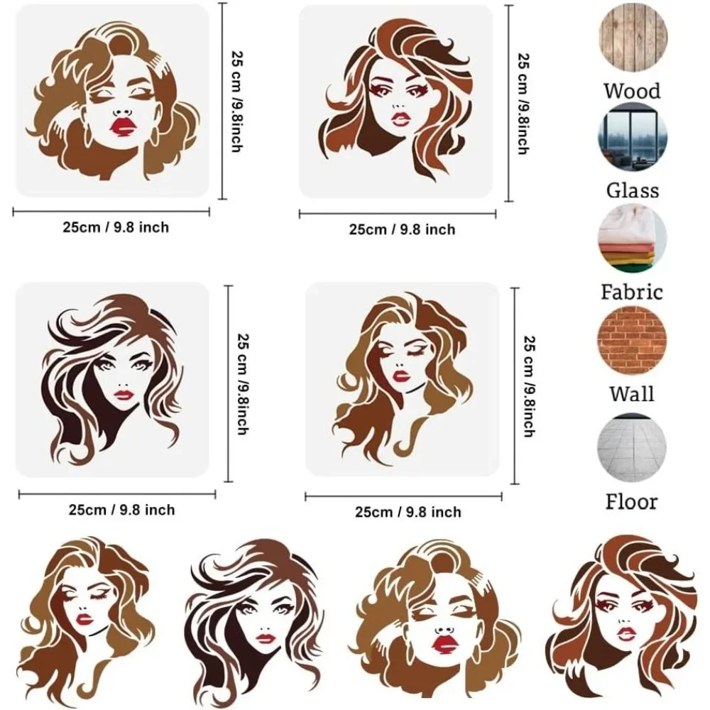 4Pcs Woman Face Stencils for Painting 9.8