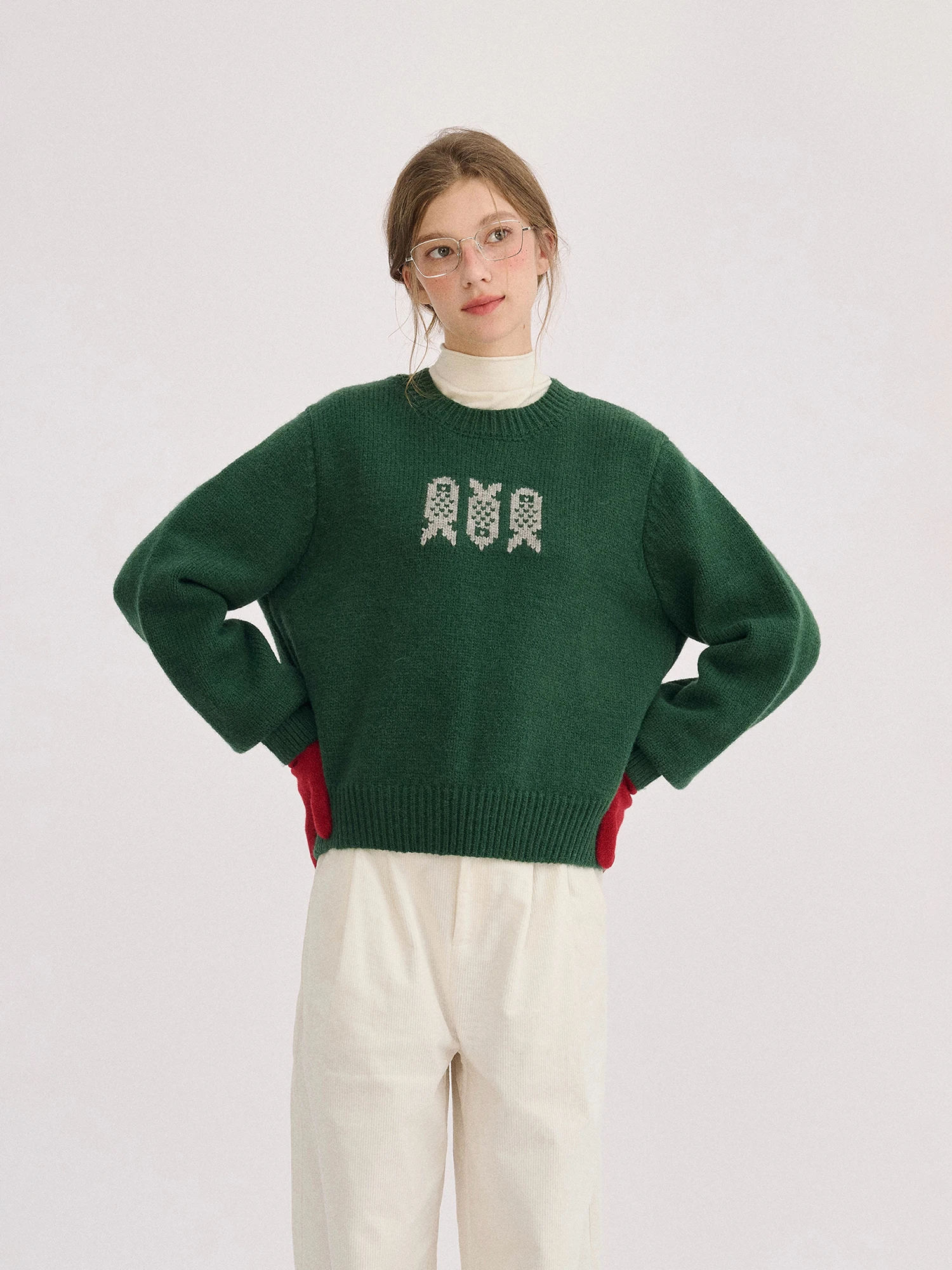 

Вязаный пуловер Enroute Vintage свободного кроя с двухцветным пиксельным узором, из мягкой смесовой ткани с полиэстером, с длинными рукавами