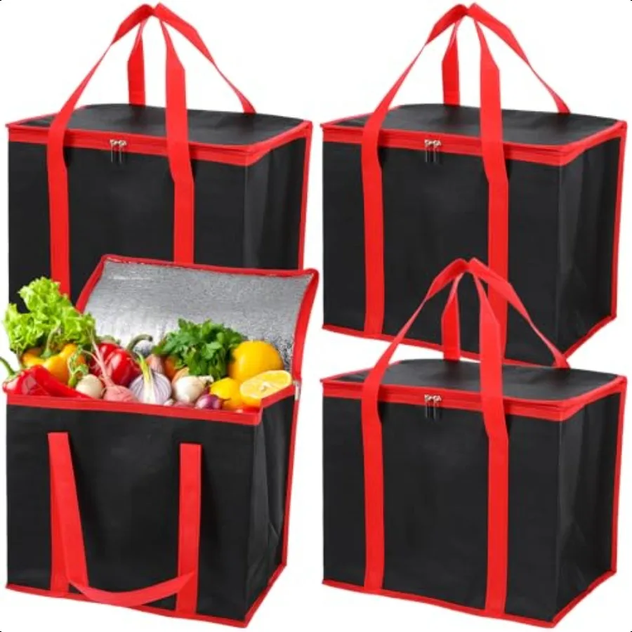 Confezione da 4 borse per la spesa riutilizzabili isolate, borsa termica XLarge e scaldavivande, borse pieghevoli per la consegna di pizza, borse frigo
