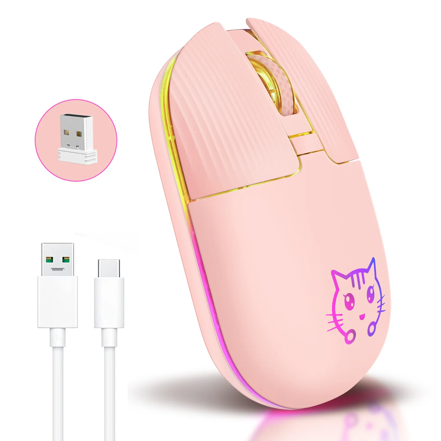 High Quality Cute Cat Wireless 2.4G Charging Quiet Computer Notebook Ipad Cross-border Office Games Luminous Mouse