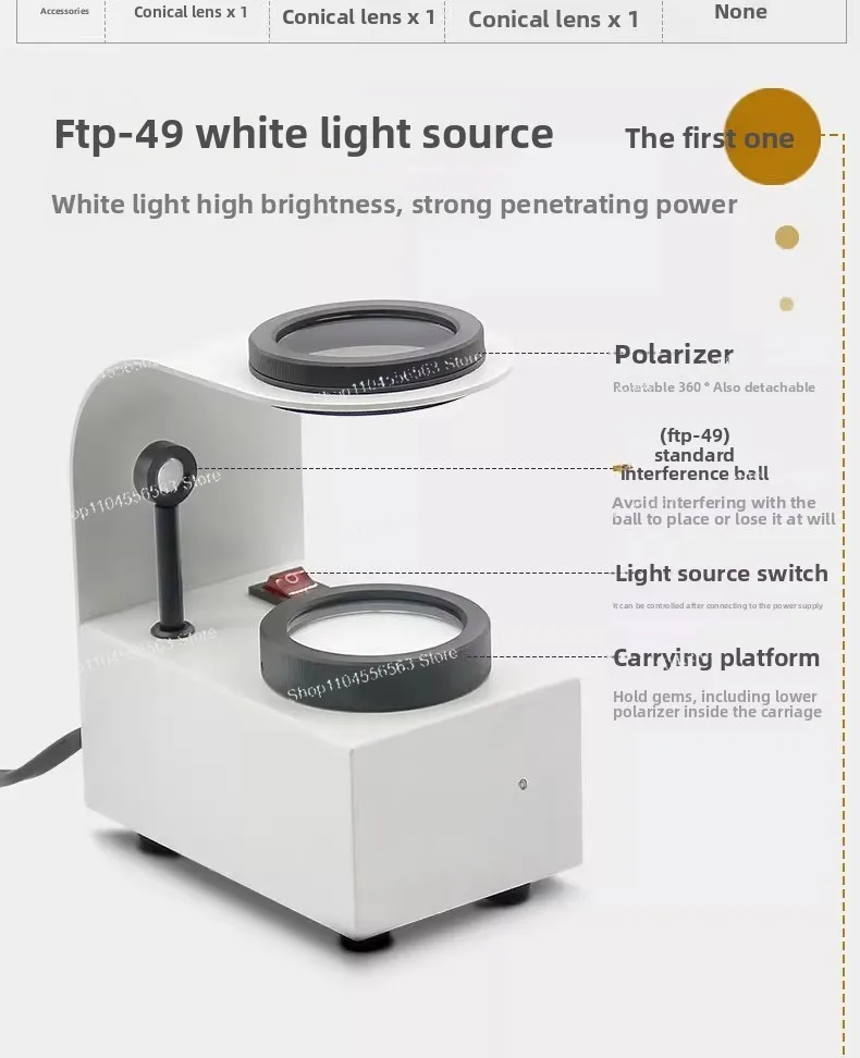 Joias, cristal, instrumento de identificação de pedras preciosas, instrumento polarizador portátil, espelho de cone de bola de interferência