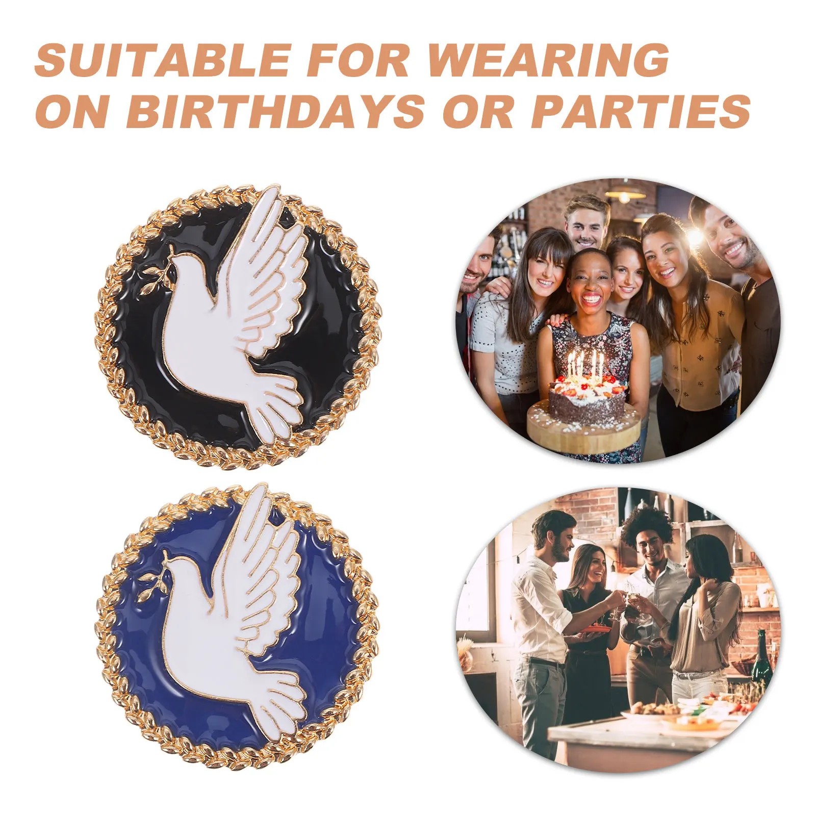 2 pçs broche de pomba da paz alfinetes esmalte lapela pino para mulheres moda jóias vintage broches acessórios baile presente colar pino