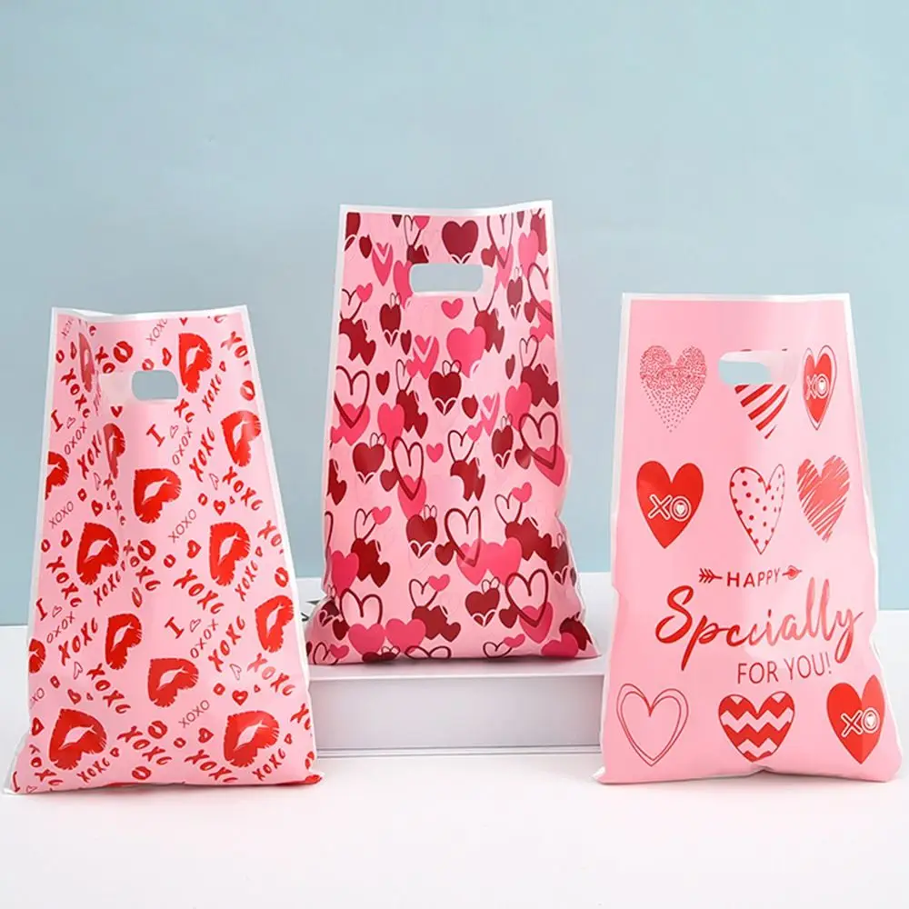 30/50/100Pcs Cartoon Valentine's Day Candy Bag Love Heart Pink Chocolate Decorative Bag Cute 4 Pattern Mix