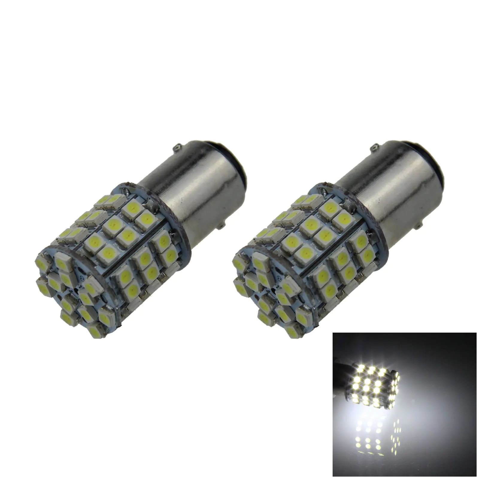 2x White RV 1157 Brake Blub Tail Lamp 54 Emitters 1210 SMD LED 1152 P21/5W E019-W