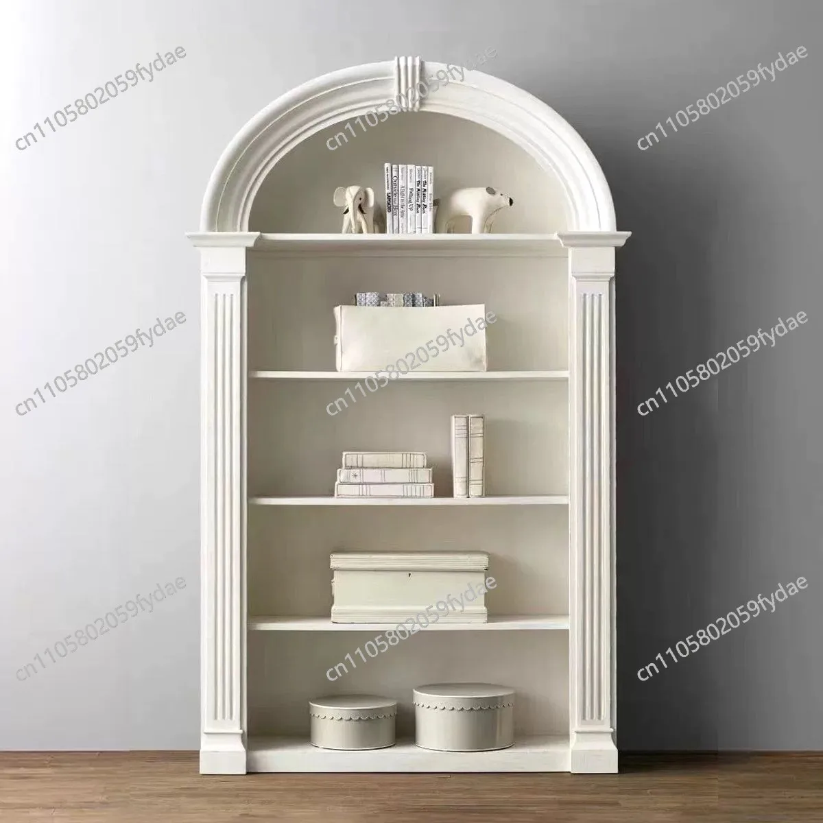 French Cream Style Bookcase French Living Room Arched Retro Bookshelf Display Entrance Cabinet Medieval American
