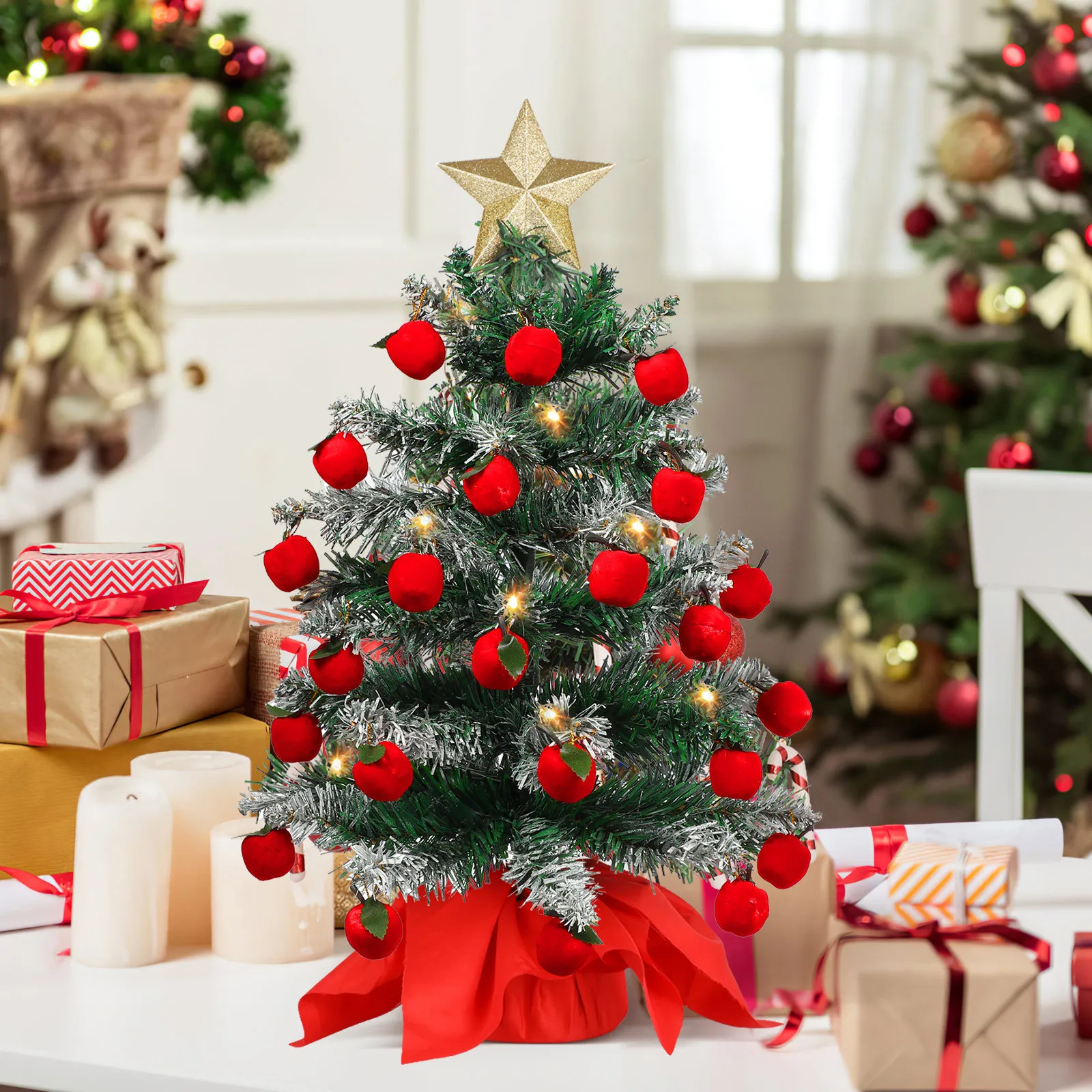 

24Pcs Christmas Red Apple Pendants 3Cm Hanging Decorations for Tree Home Office Party Wall Window Door Shelf Ceiling Display