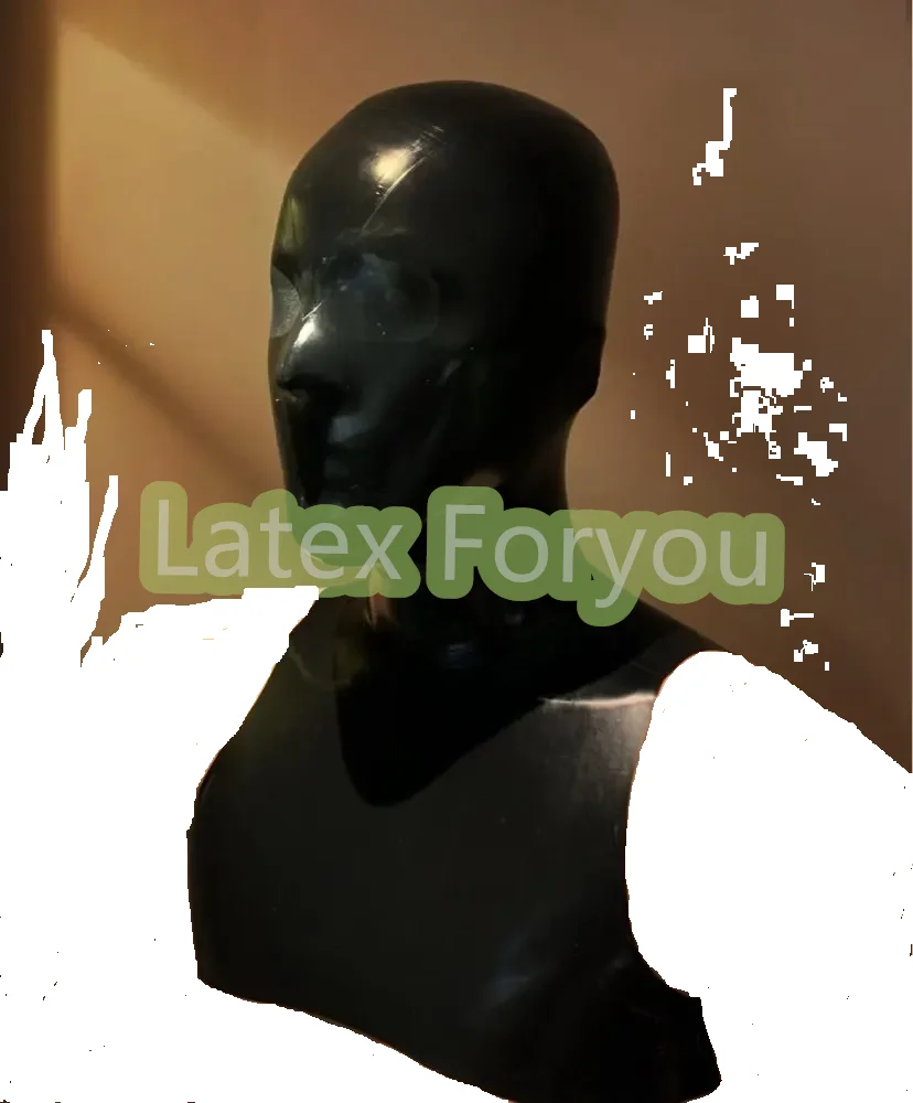 

Handmade Natural Latex Hood Mask with Microperforated Nose Mouth and Eyes Latex Unisex Hood Top Halloween Bodysuit No Zipper