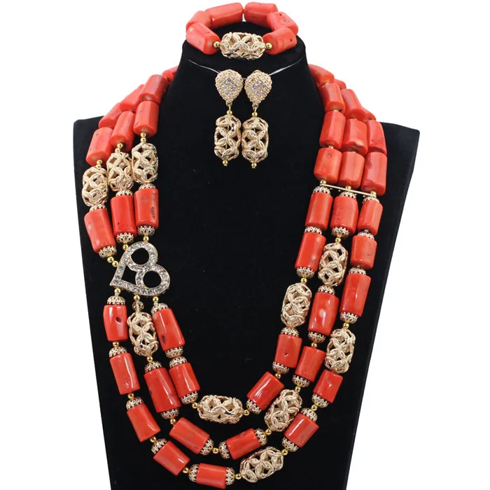 

New Jewelry Sets African Coral Jewelry Sets Wedding Statement Necklace Earrings Set for Brides ABH353