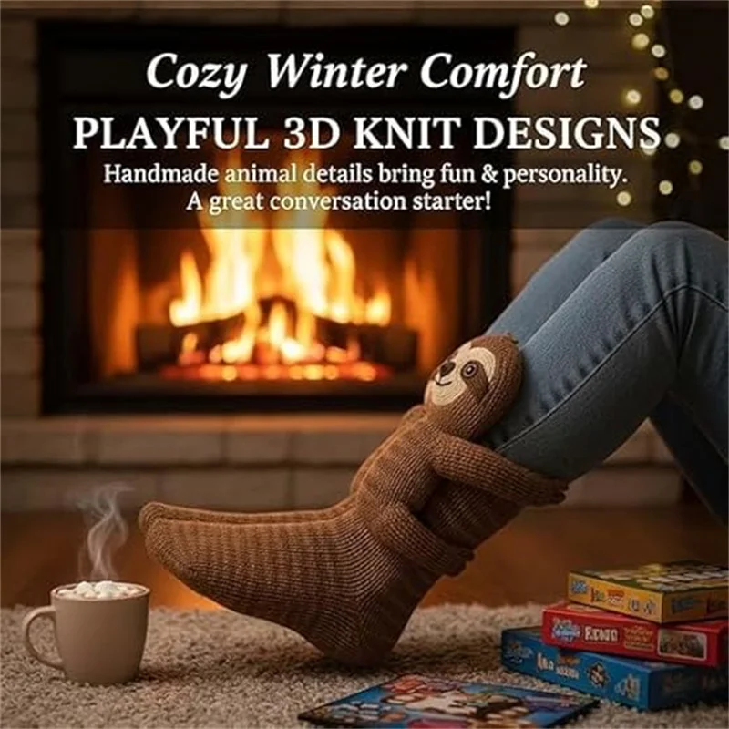 1 paar Koala handgehaakte 3D-sokken, dubbellaags warm winterdier zacht - pilling handwasbaar gezellig (ideciaal kerstcadeau)