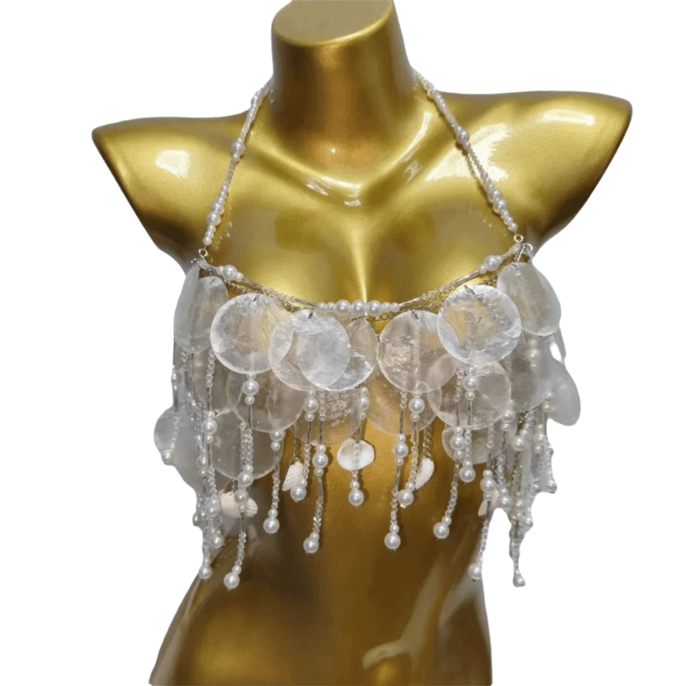 Handmade Shell Beaded Bra Top Sequins Pearls Beaded Beaded Camisole Top Backless Halter Style Beaded Halter Top Beach Party